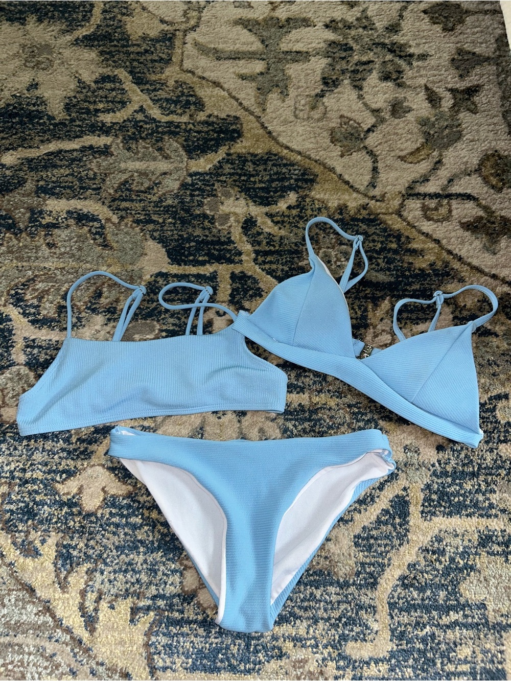 Light Blue Ribbed Bikini 3PCS Set